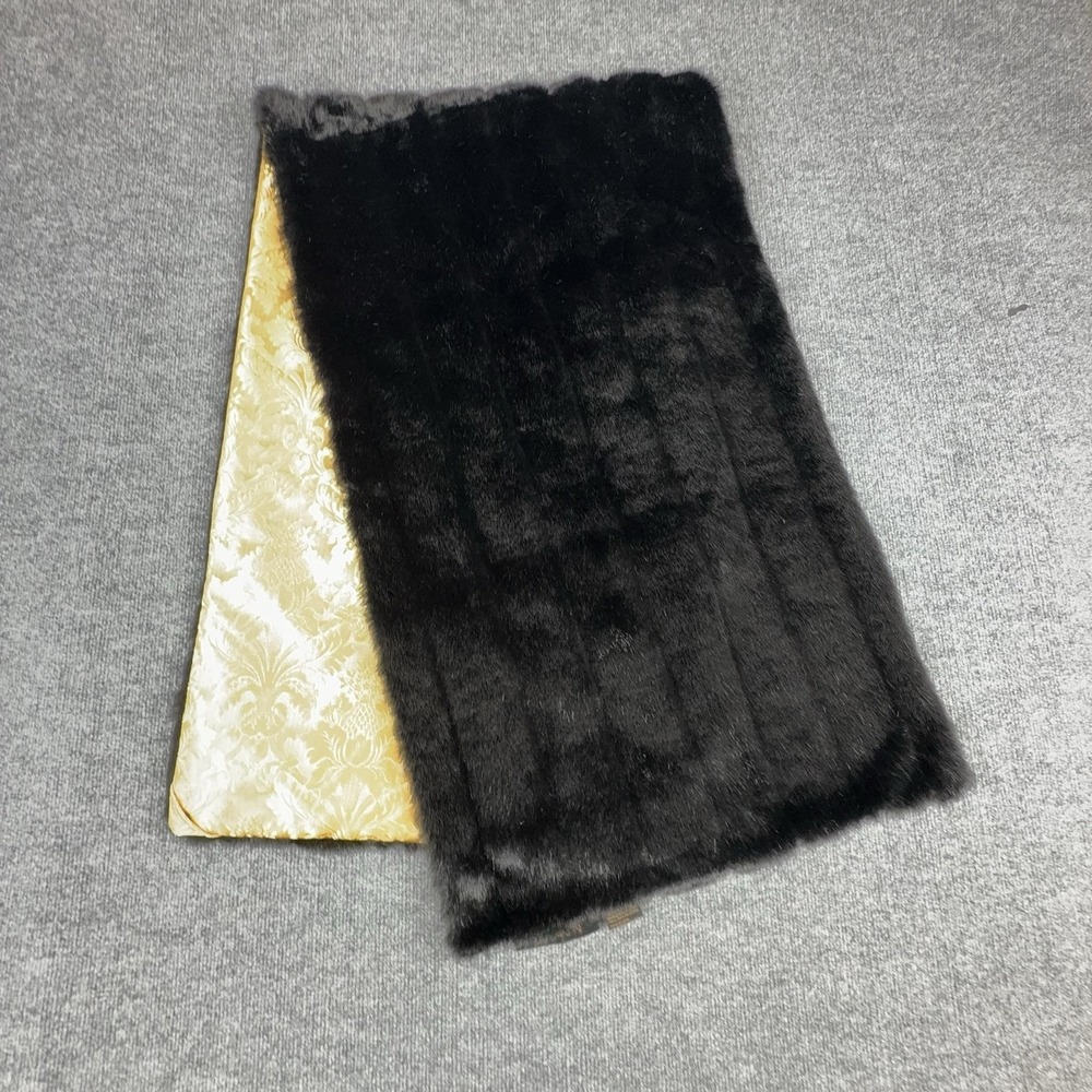 IMAN Scarf Womens One Size Black Faux Fur Neck Warmer Satin Floral Damask